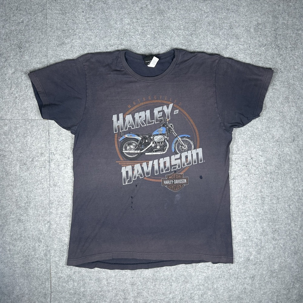 Vintage Harley-Davidson T-Shirt Mens Large Faded Navy / Grey Y2K Motorcycle Tee